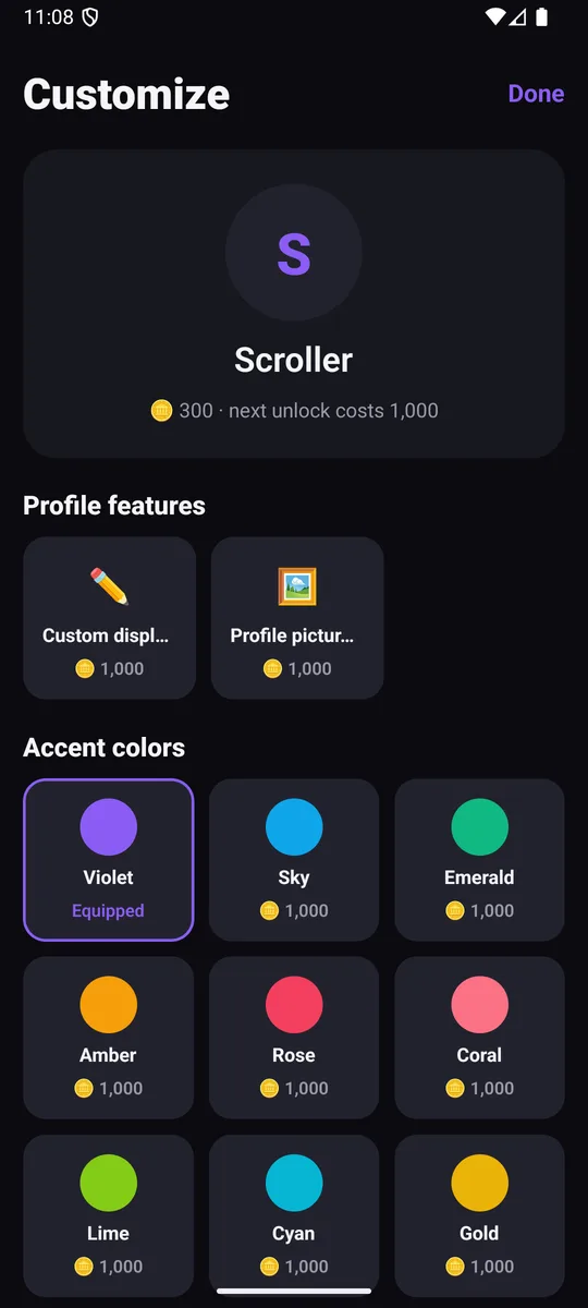 Customize screen with unlockable accent colors